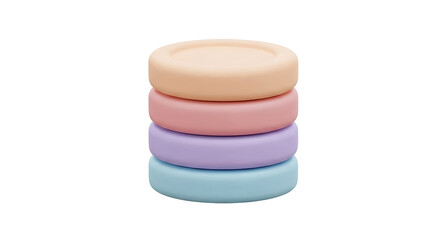 Stacked circular objects in pastel colors.