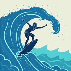 Surfer in action with waves.