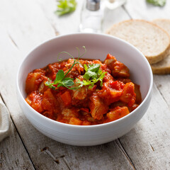 Homemade turkey ragout with pineapple