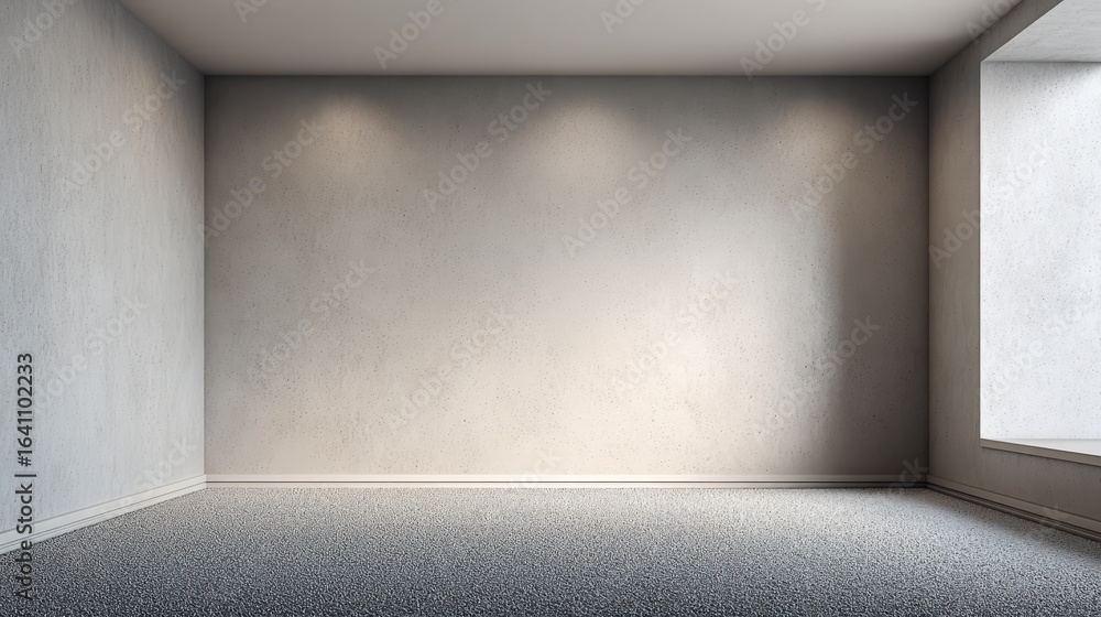 Poster minimalist interior: empty room with natural light and textured walls for design mockups and archite