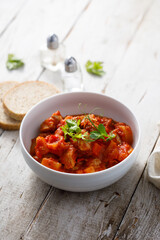 Homemade turkey ragout with pineapple