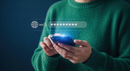 User Typing Password on Smartphone for Security and Authentication, Representing Mobile Data Protection