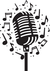 Vintage Microphone with Music Notes SVG | Music Clipart Design