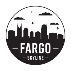 Fargo skyline. Circular style. Stock vector illustration. Vector black silhouette. with white background.