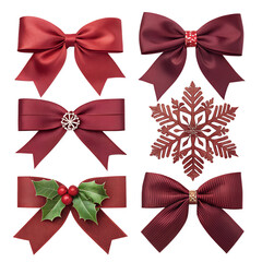 Set of red and green Christmas bows and ribbons for holiday gift decoration