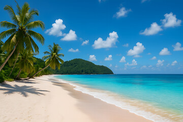 tropical beach with coconut palm trees