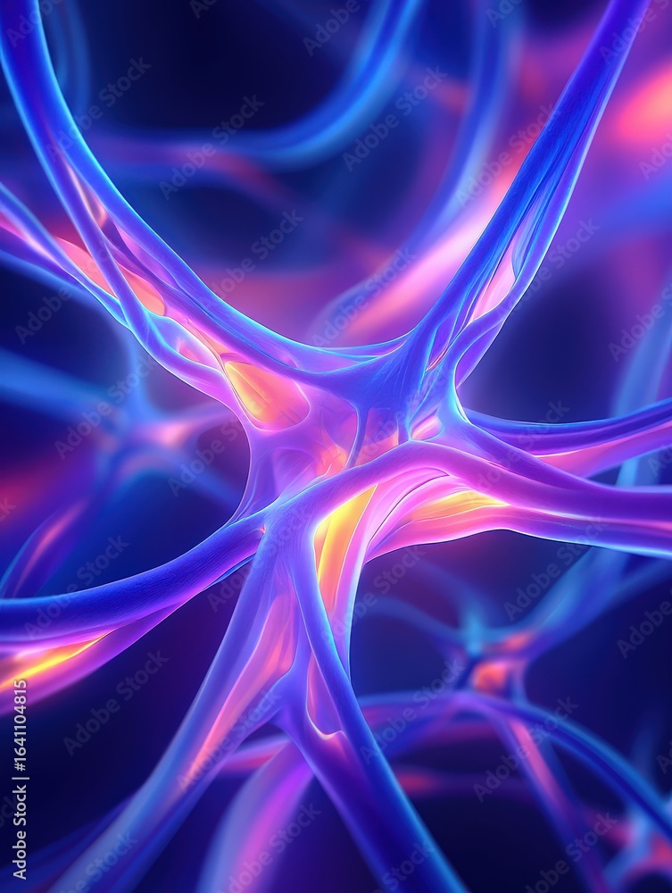 Poster complex network of neurons transmitting electrical signals representing concept of neural network, b