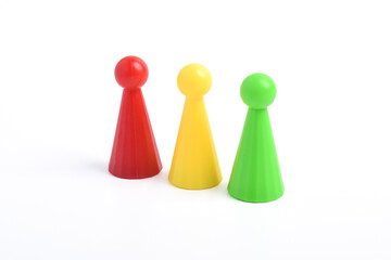 Colorful board game pawn isolated on white background
