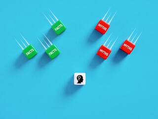 Facts versus myths dice representing correct versus incorrect information