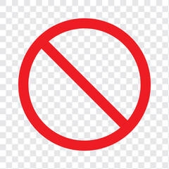 Sign forbidden. Icon symbol ban. Red circle sign stop entry ang slash line isolated on white background. Mark prohibited. Round cross logo restrict entrance. Signal cancel enter. Vector illustration.