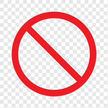 Sign forbidden. Icon symbol ban. Red circle sign stop entry ang slash line isolated on white background. Mark prohibited. Round cross logo restrict entrance. Signal cancel enter. Vector illustration.