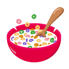 Red Bowl of Cereal Illustration 