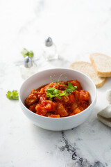 Homemade turkey ragout with pineapple