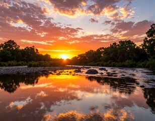Fototapeta premium Dramatic sunset over a river