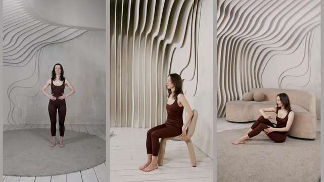 The girl shows how interacting with the support makes the pose confident and stylish. Learning to pose with an emphasis on body lines and hand position.