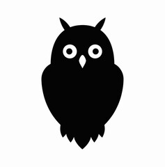 black owl silhouette with white eyes on white background