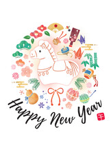 2026年　午年　年賀状テンプレート　水彩