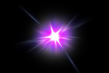Vibrant purple and white light burst against a dark background.