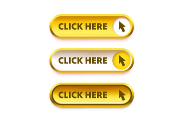 Click here button set, link mouse click. Vector illustration 