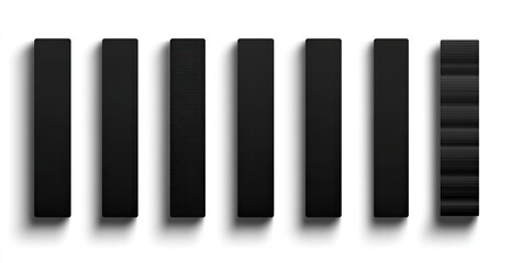 Eight black rectangular shapes, seven uniform, one textured