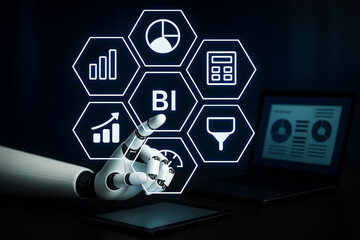 Business Intelligence (BI) data analysis with robot and dashboard