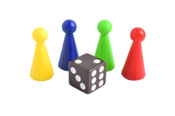 Colorful crowd and dice isolated on white background