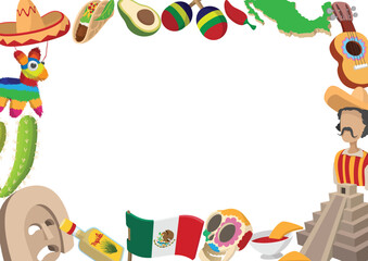 Colorful mexican frame showcasing traditional elements, ideal for cinco de mayo or promoting mexican culture