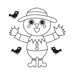 Cartoon Scarecrow with Three Birds Around It character flying