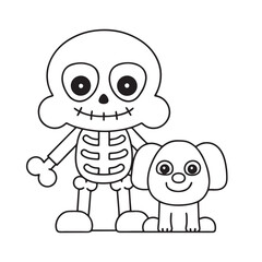 Obraz premium Cute cartoon skeleton and dog outline illustration for coloring puppy