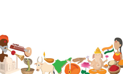 Cartoon illustration showcasing various aspects of indian culture, including music, religion, and national identity