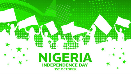 Nigeria independence day, 1st october, banner with people and flags