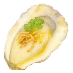 Watercolor Fresh Oyster with Garlic and Herb – Seafood Illustration