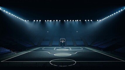Spotlight Turning on Basketball Court Stadium Arena Professional Sports College Athlete Competition Game - Powered by Adobe