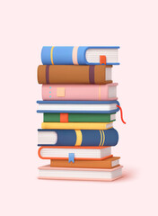 Stack of colorful books representing education, knowledge, and literature. 3D Web Vector Illustrations.