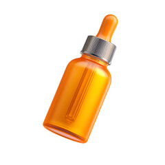 A close up of an elegant orange colored cosmetic or serum dropper bottle on a clean white background perfect for branding and packaging design