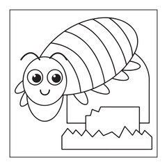 Cartoon caterpillar with segmented body and antennae crawling over a jagged surface insect creepy crawly