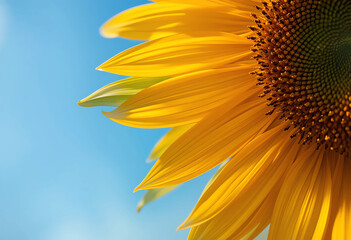 Obraz premium Close-up of sunflower petal edge against blue sky