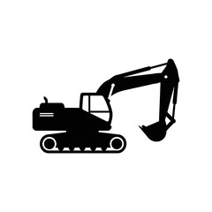 Construction excavator digger truck heavy machinery vehicle isolated on a white background with a silhouette and vector illustration