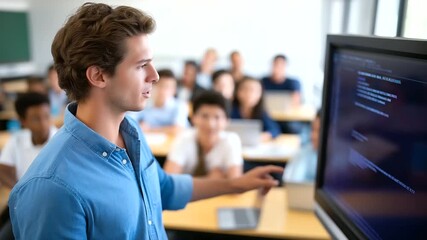 A dynamic computer science class where students from various backgrounds collaborate on coding projects. - Powered by Adobe