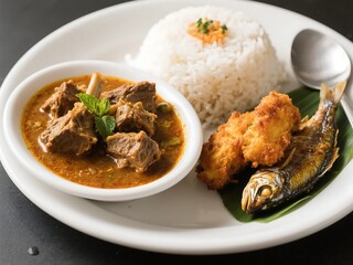 Yummy mutton curry, Fish Fry, rice