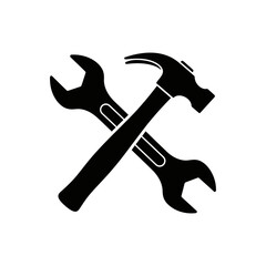 Claw hammer and steel wrench construction tools isolated on white