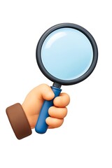 A 3D cartoon hand holding a magnifying glass, ready for close inspection.