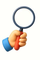 A 3D cartoon hand holding a magnifying glass, ready for close inspection.