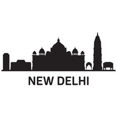 New Delhi skyline silhouette. Landscape New Delhi, India. Vector illustration. Vector black silhouette. with white background.