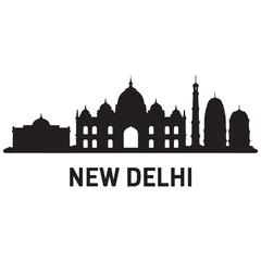 Fototapeta premium New Delhi skyline silhouette. Landscape New Delhi, India. Vector illustration. Vector black silhouette. with white background.