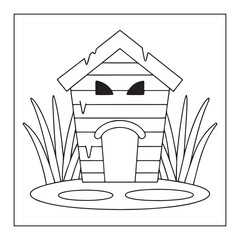 Cartoon dog house with spooky eyes and grass in black and white kennel pet house