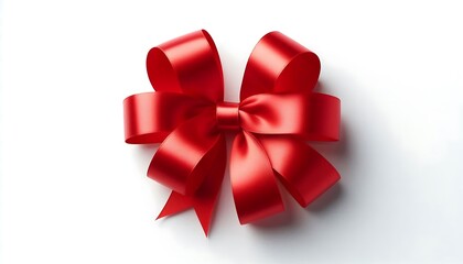 Elegant shiny red satin ribbon bow for a gift or celebration, isolated on a white background.