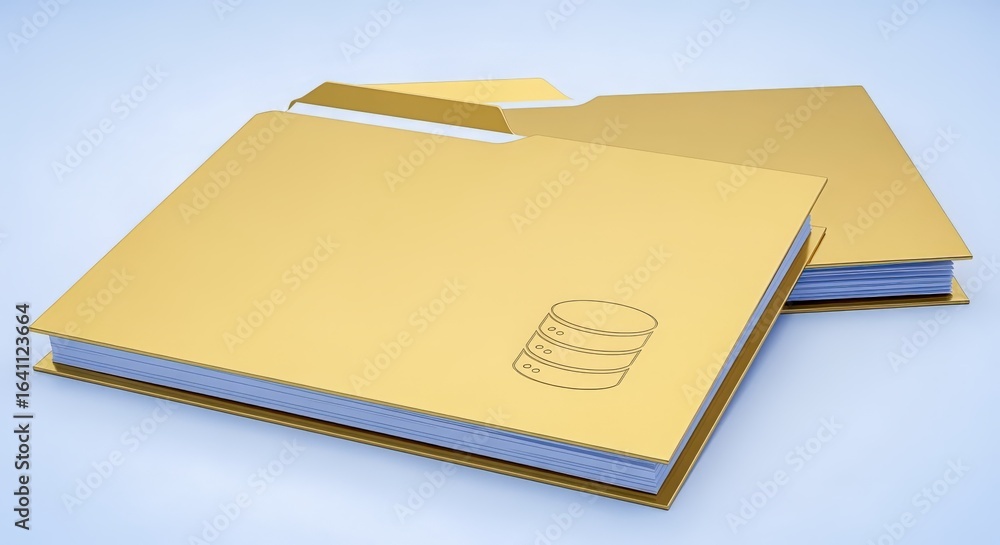 Aufkleber golden folders with data storage icon: database information management and organized file system ill