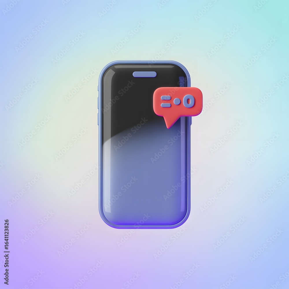 Poster 3d toy smartphone icon illustration with modern smartphone illustration displaying red message notif