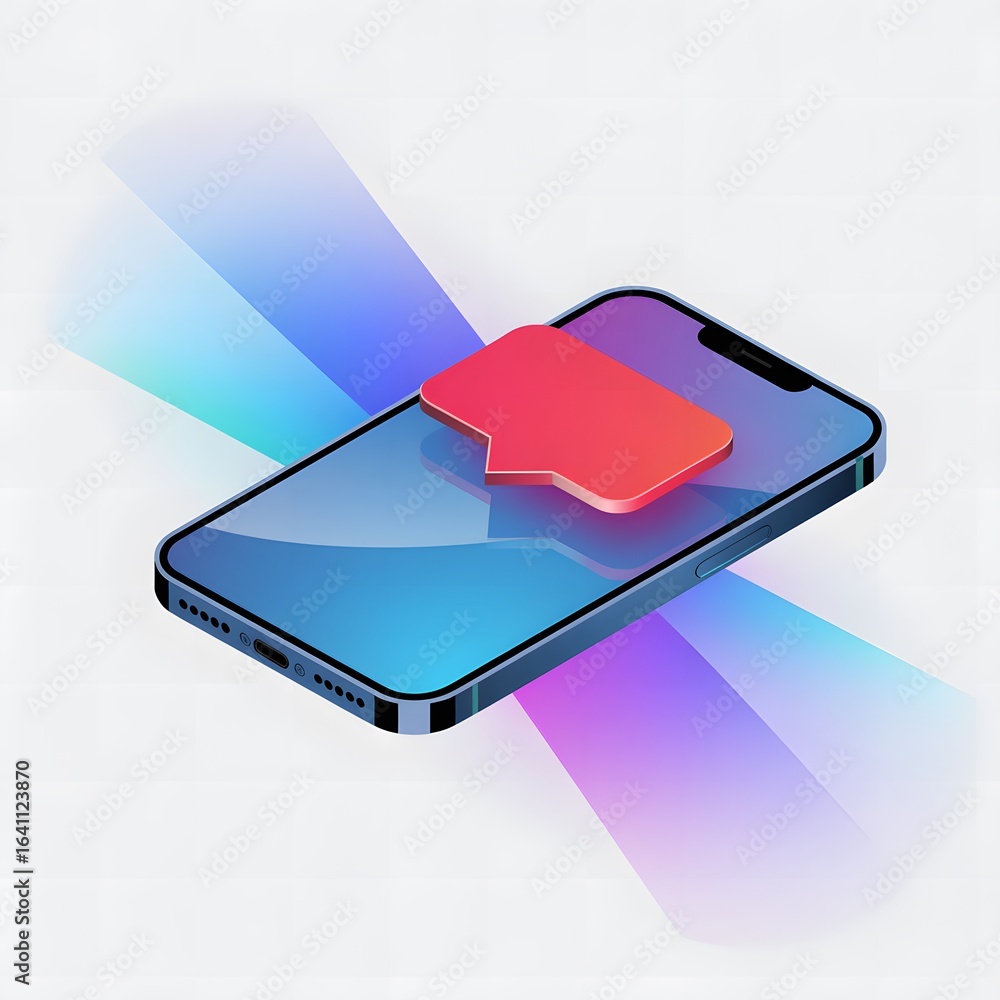 Poster modern smartphone with red notification bubble displaying sleek design and vibrant colors for an imm